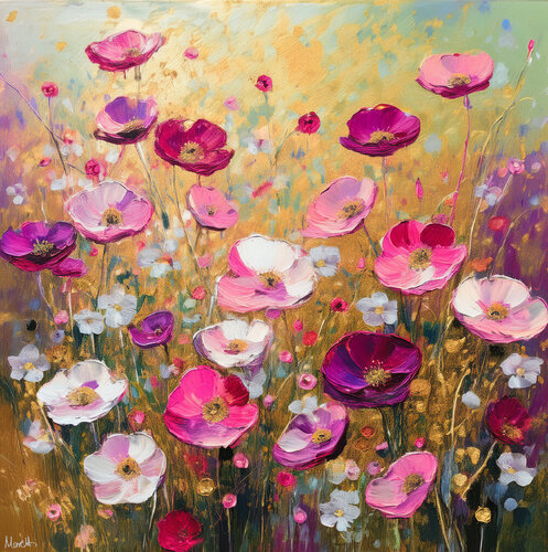 Pink and rose - flower painting di Maria Moretti, Pittura in vendita su Singulart