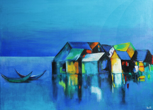 Landscape - Blue view von Maria Moretti, Malerei kaufen auf Singulart