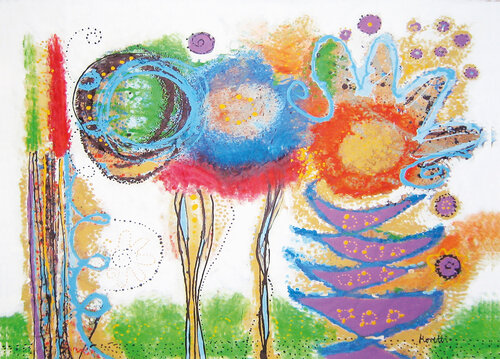 Petit jardin - flower painting di Maria Moretti, Pittura in vendita su Singulart