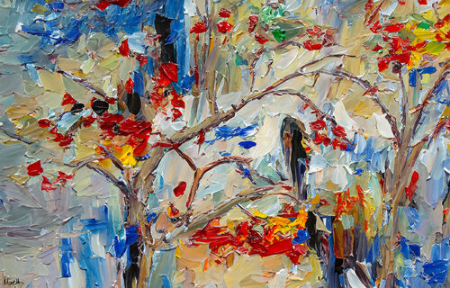 Abstract garden with beige - landscape van Maria Moretti, Schilderij te koop op Singulart