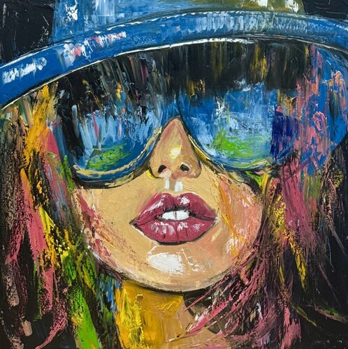 My shades woman portrait original abstract painting van Sabina Nealon, Schilderij te koop op Singulart
