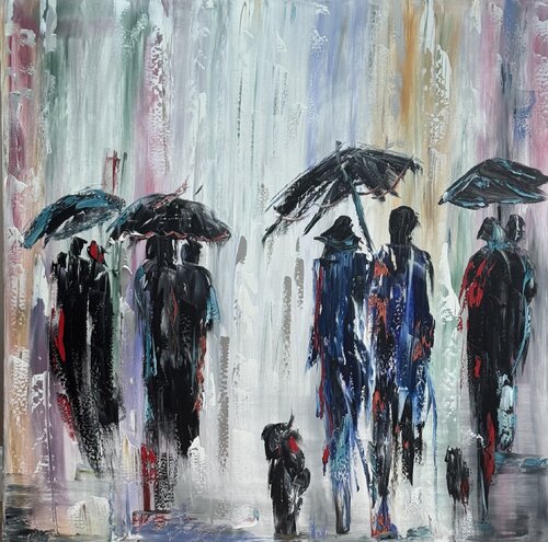 London in the Rain di Sabina Nealon, Pittura in vendita su Singulart