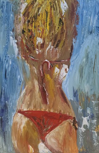 Bikini girl abstract oil painting on canvas van Sabina Nealon, Schilderij te koop op Singulart