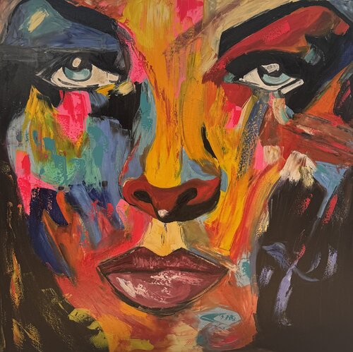 Cat Woman 100 x 100cm von Sabina Nealon, Malerei kaufen auf Singulart