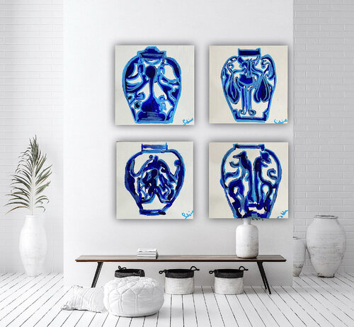 Blue Vases set of 4 paintings van Sabina Nealon, Schilderij te koop op Singulart