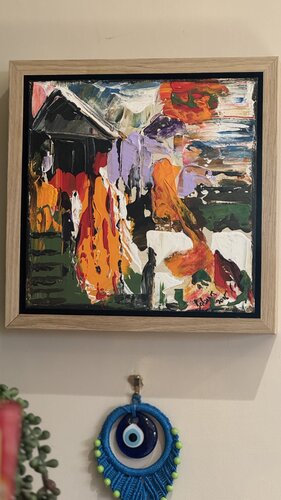 Greece House on a Hill framed artwork di Sabina Nealon, Pittura in vendita su Singulart