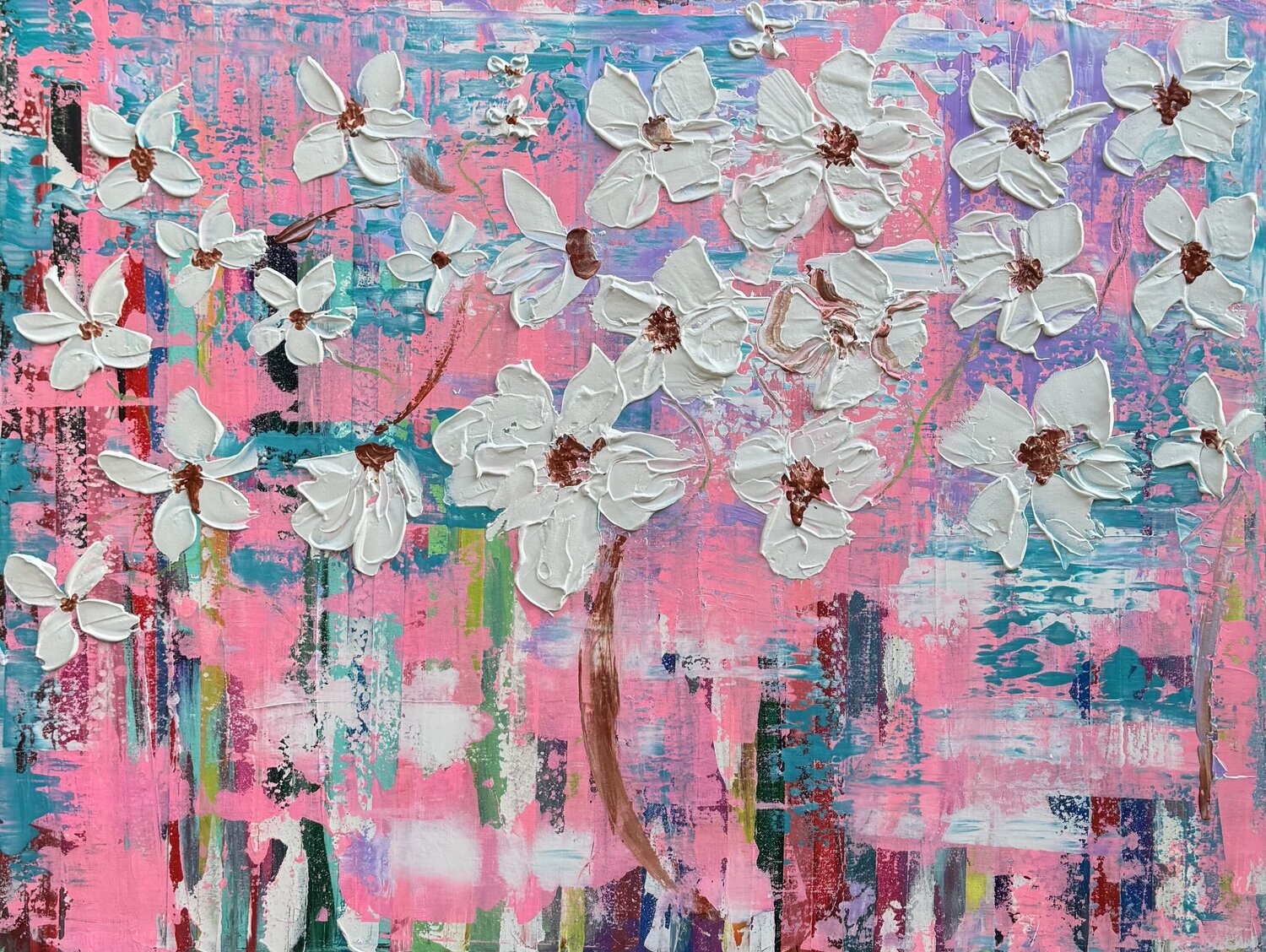 White flowers textured Sabina Nealon