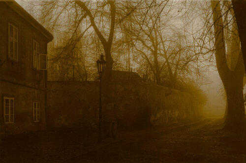 Silent Prague - Lonely Kampa, digitally restored silver gelatin print from 1970s di Marek Boguszak, Fotografia in vendita su Singulart