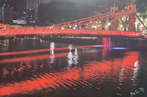 Cavenagh Bridge, Singapore van Marta Widowitz, Schilderij te koop op Singulart