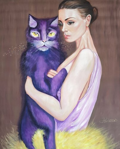 Violet cat de Denis Mihai, Pintura a la venta en Singulart
