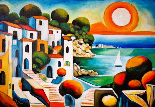 Sunseet in Greece van Denis Mihai, Schilderij te koop op Singulart