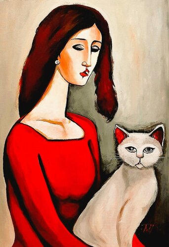 Lady in red van Denis Mihai, Schilderij te koop op Singulart