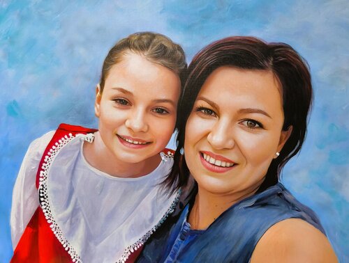 Mother and daughter-portraits van Denis Mihai, Schilderij te koop op Singulart
