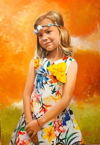 Little angel-portrait of a delicate little girl van Denis Mihai, Schilderij te koop op Singulart