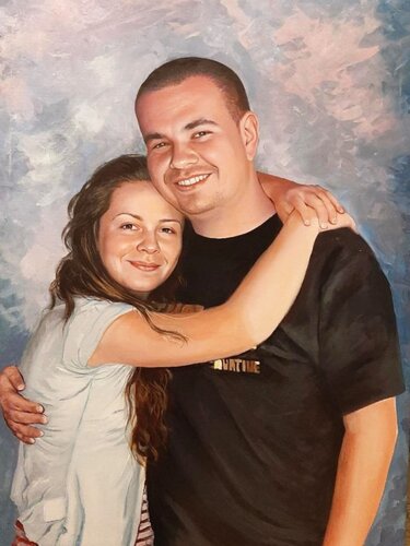 Brother and sister-portret about brotherhood van Denis Mihai, Schilderij te koop op Singulart