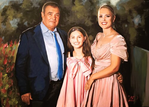 Wedding ti,e-portrait of a smiling family at a weeding van Denis Mihai, Schilderij te koop op Singulart