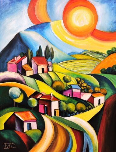Rainbow village van Denis Mihai, Schilderij te koop op Singulart