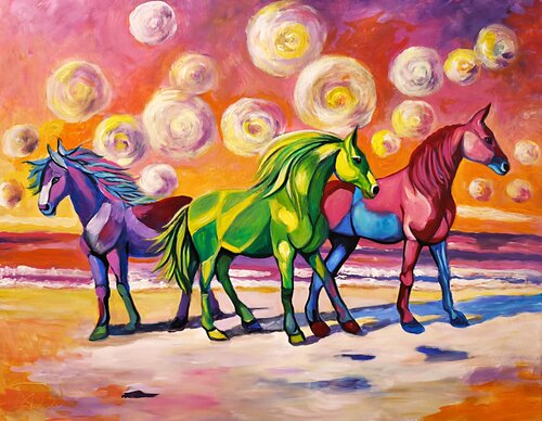 Abstract horses van Denis Mihai, Schilderij te koop op Singulart