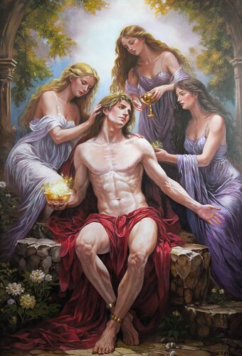 The three graces van Denis Mihai, Schilderij te koop op Singulart