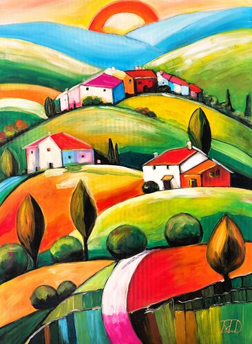 Where the hills embrace the sun van Denis Mihai, Schilderij te koop op Singulart