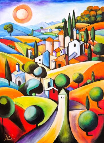 Sunny village van Denis Mihai, Schilderij te koop op Singulart
