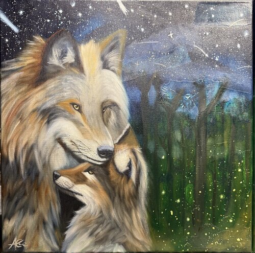 Wolf Bond - Wild Family of the Woods von Ann-Christin Brune, Malerei kaufen auf Singulart