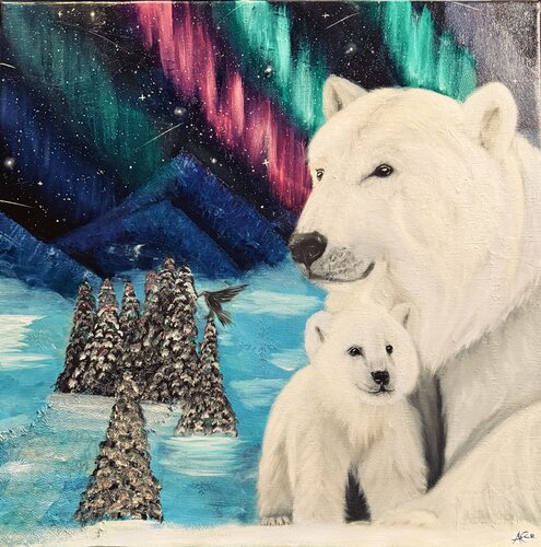 Bear on Light - Wild Family of the Cold von Ann-Christin Brune, Malerei kaufen auf Singulart