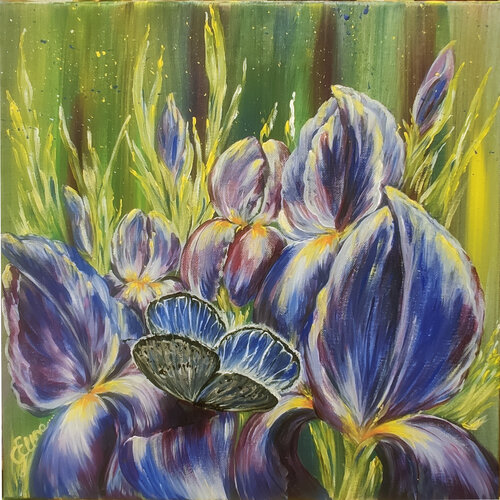 Irises - hide & seek di Elena Ginsburg, Pittura in vendita su Singulart