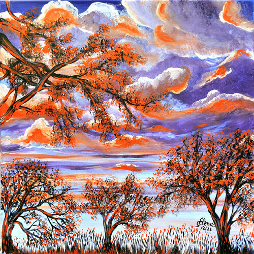Orange lilac sunset von Elena Ginsburg, Malerei kaufen auf Singulart