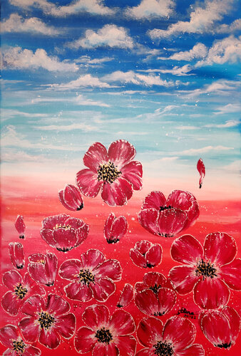 Red spring fields van Elena Ginsburg, Schilderij te koop op Singulart
