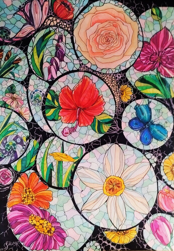 Floral Mosaic von Elena Ginsburg, Malerei kaufen auf Singulart