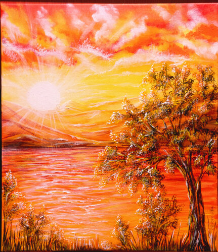 Tiberian sea in gold di Elena Ginsburg, Pittura in vendita su Singulart