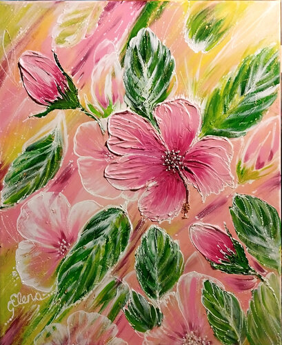 Pink Hibiscus van Elena Ginsburg, Schilderij te koop op Singulart