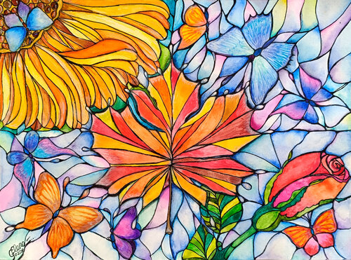 Stained glass window in my temple von Elena Ginsburg, Malerei kaufen auf Singulart
