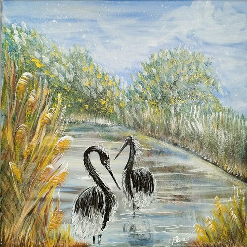 Herons at the lake by Elena Ginsburg, Painting for Sale on Singulart