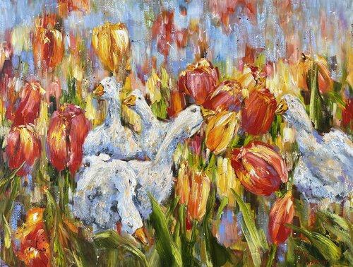 Au milieu des tulipes van Diana Malivani, Schilderij te koop op Singulart