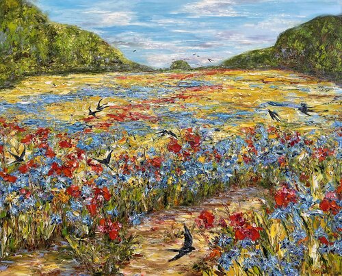 Au-dessus d'un champ fleuri di Diana Malivani, Pittura in vendita su Singulart
