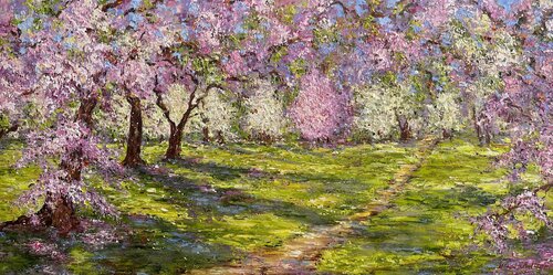 Les jardins en fleur by Diana Malivani, 회화 for Sale on Singulart