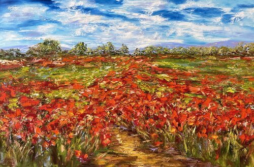 Path in the Field of Poppies di Diana Malivani, Pittura in vendita su Singulart