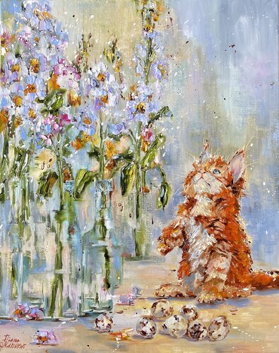 Le petit chat roux van Diana Malivani, Schilderij te koop op Singulart