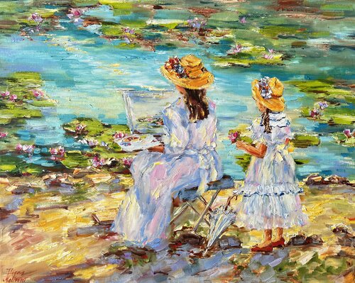 En plein air au bord de l'étang di Diana Malivani, Pittura in vendita su Singulart