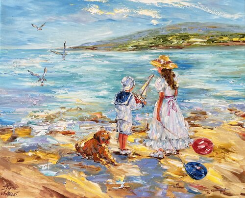 Les enfants au bord de la mer van Diana Malivani, Schilderij te koop op Singulart