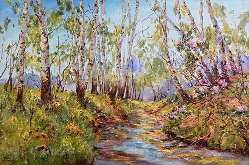 Stream in the Spring Forest by Diana Malivani, 회화 for Sale on Singulart