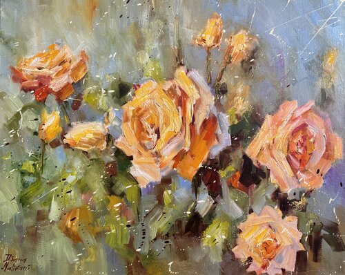 Les roses de jardin di Diana Malivani, Pittura in vendita su Singulart