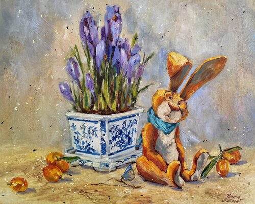Jean-Paul and the crocuses van Diana Malivani, Schilderij te koop op Singulart