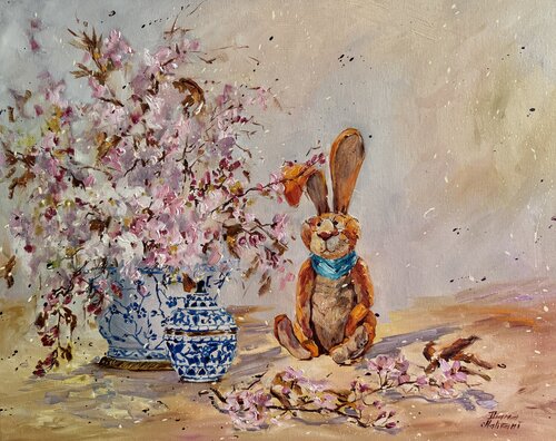 Jean-Paul and the blooming plums van Diana Malivani, Schilderij te koop op Singulart