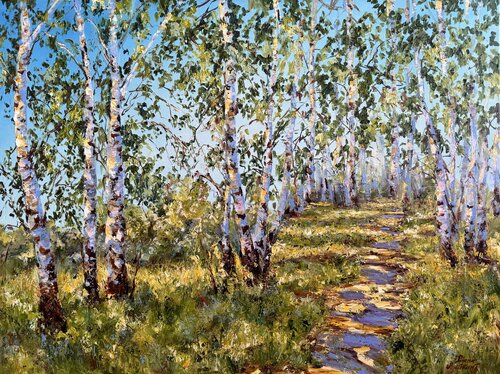 Morning in the Birch Forest van Diana Malivani, Schilderij te koop op Singulart