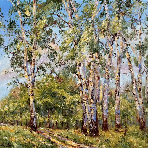 A Path in the Birch Forest van Diana Malivani, Schilderij te koop op Singulart