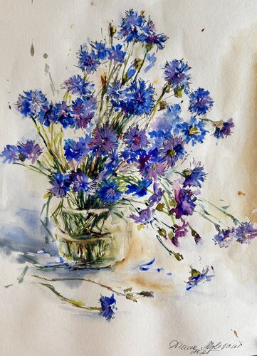 Cornflowers by Diana Malivani, 소묘 for Sale on Singulart