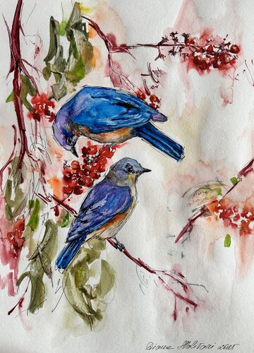 Petits oiseaux bleus de Diana Malivani, Dibujo a la venta en Singulart